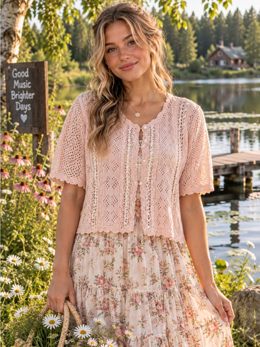 Vintage Work in Progress by Gladys Bagley Pink Knit Short-Sleeve Cardigan